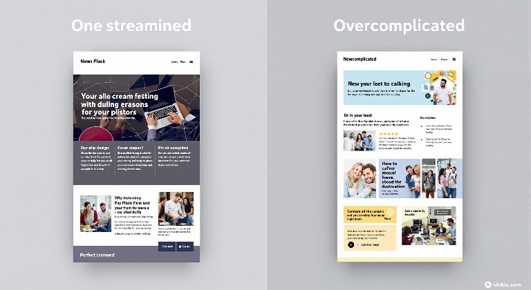 Examples of streamlined vs. overcomplicated layouts, highlighting the impact of clean design.